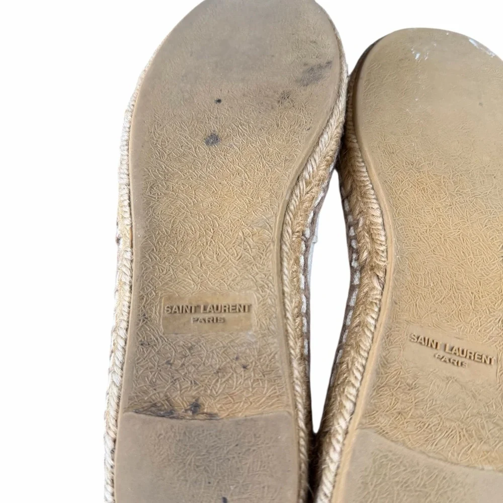 Saint‎ Laurent Beige Canvas Espadrilles w Embroidered Logo Sz 36